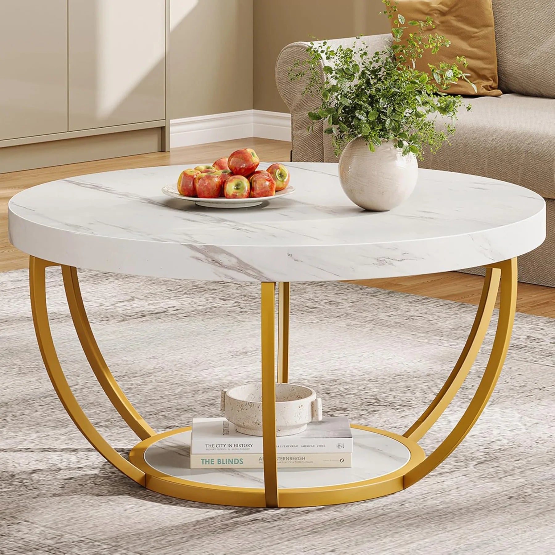2 Tier Faux Marble Coffee Table