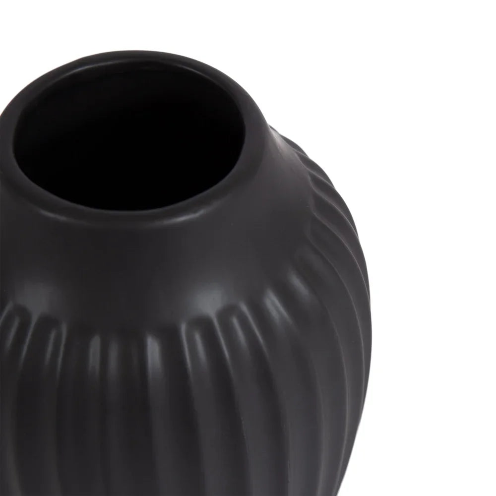 Ribbed Matte Black Curved Vase