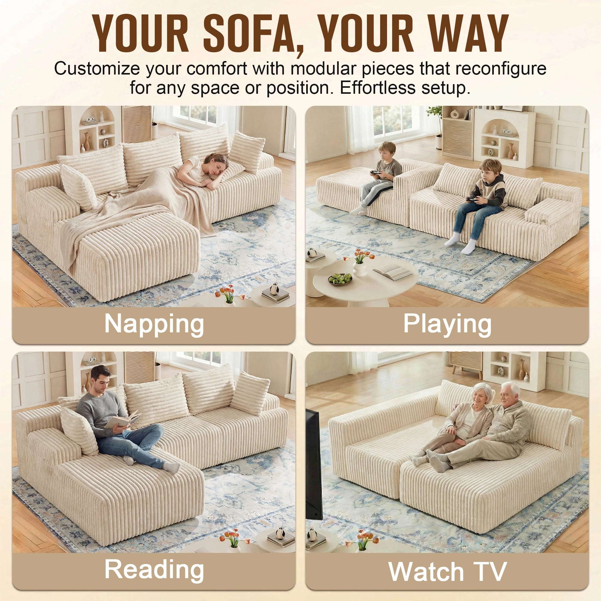 L-Shape Corduroy Sectional