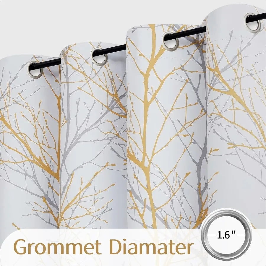 Blackout Yellow on White Tree Curtains