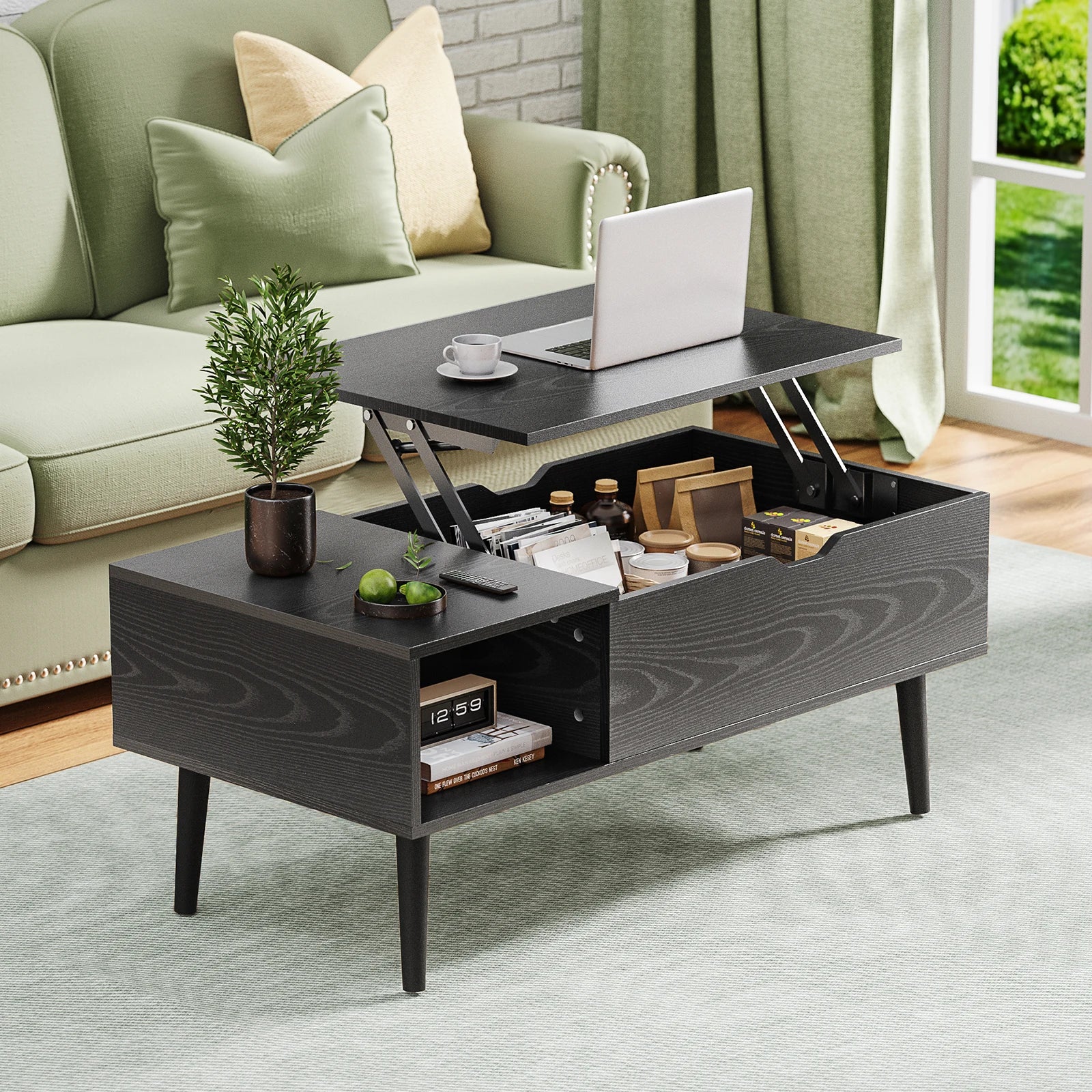 Lift Top Coffee Table w/Storage Shelf