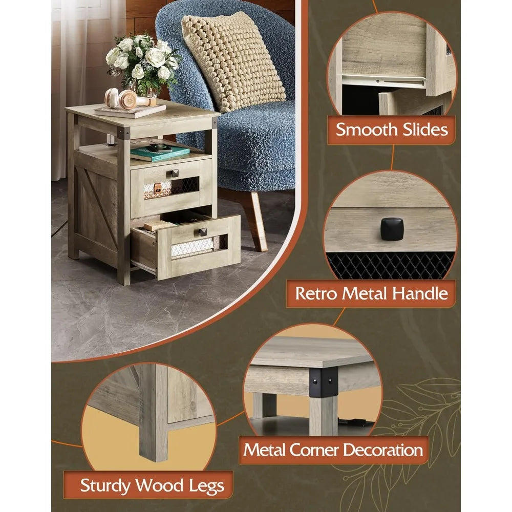 Side Table with Charging Station