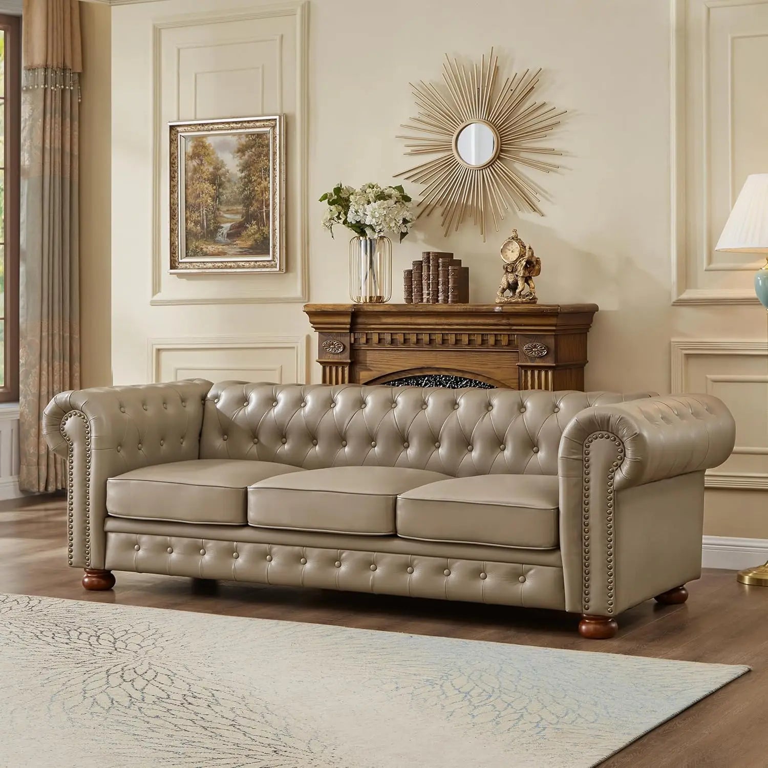Leather Sofa with Nail head Trim