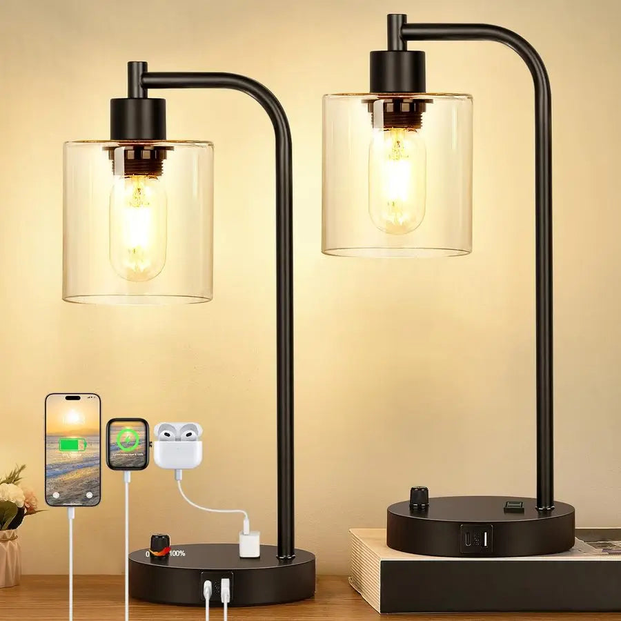 2 Industrial Table Lamps with USB
