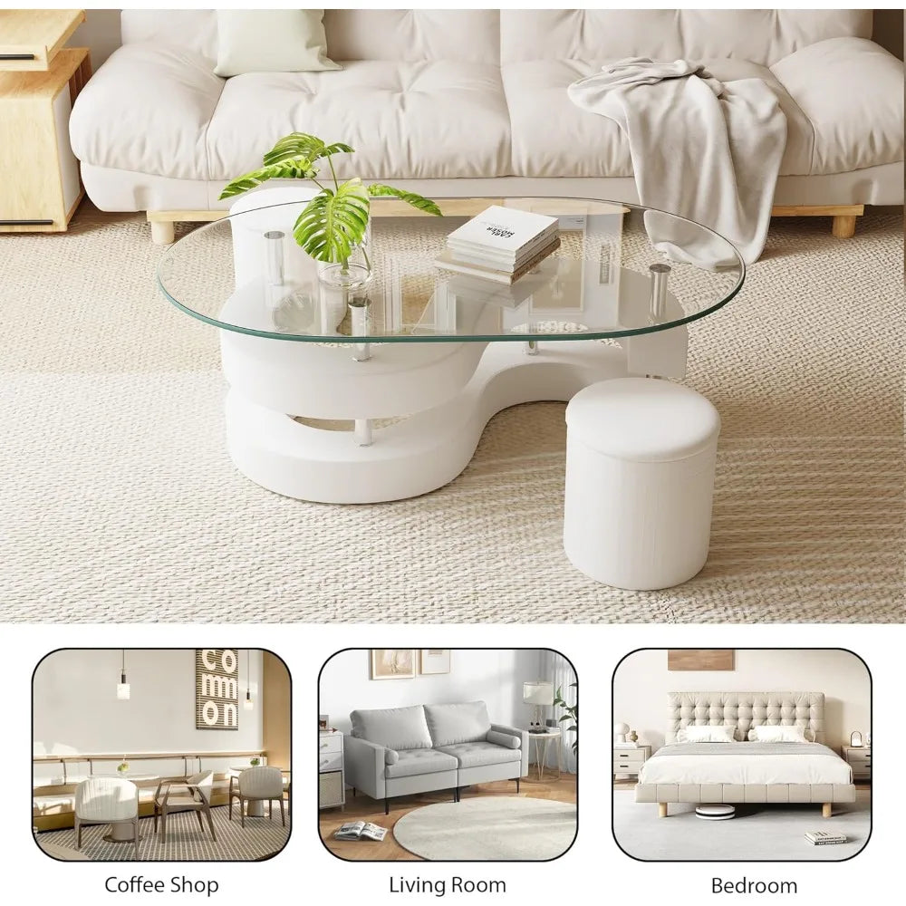 Oval Glass Coffee Table 3 Pc