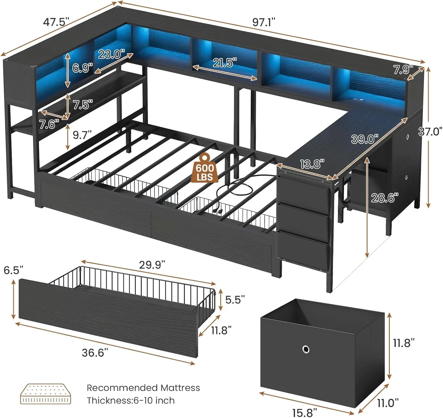 Twin Corner Bed with Desk
