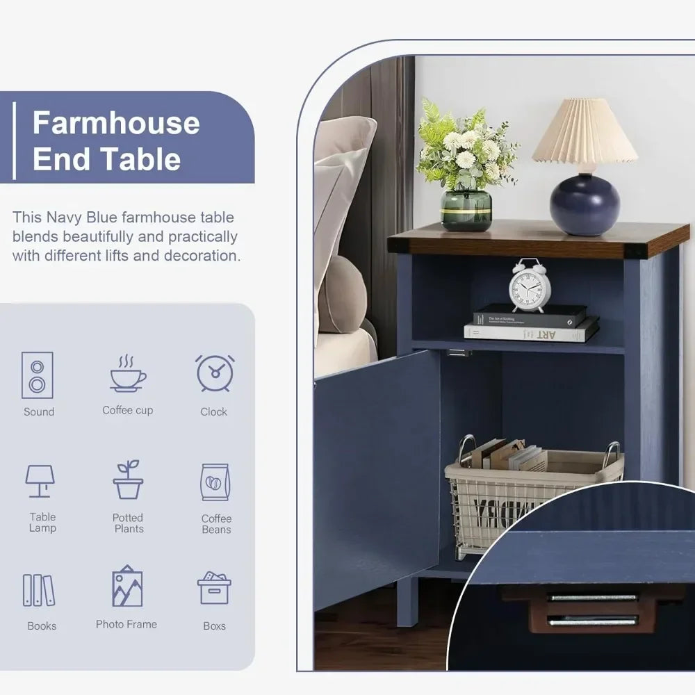 Set of 2 Nightstands with Barn Door