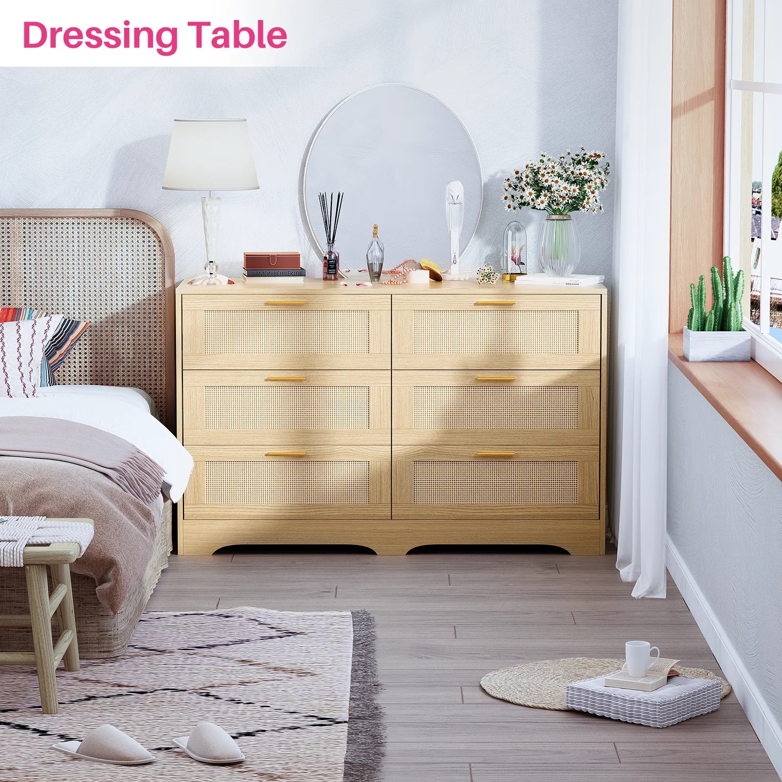 Rattan Dresser w/ Golden Handles