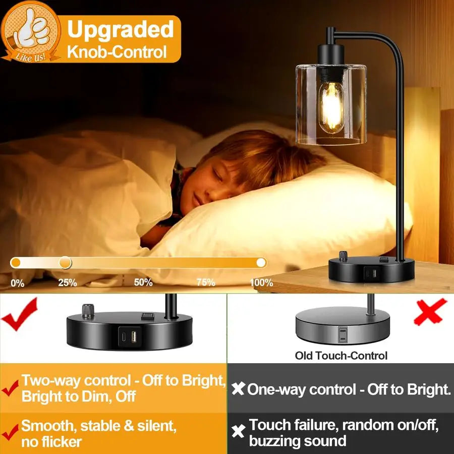 2 Industrial Table Lamps with USB