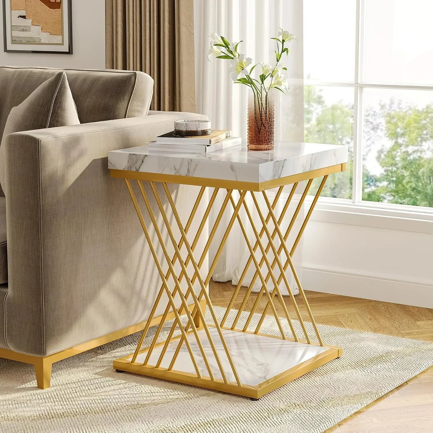 White Gold 2-Tier Side Table