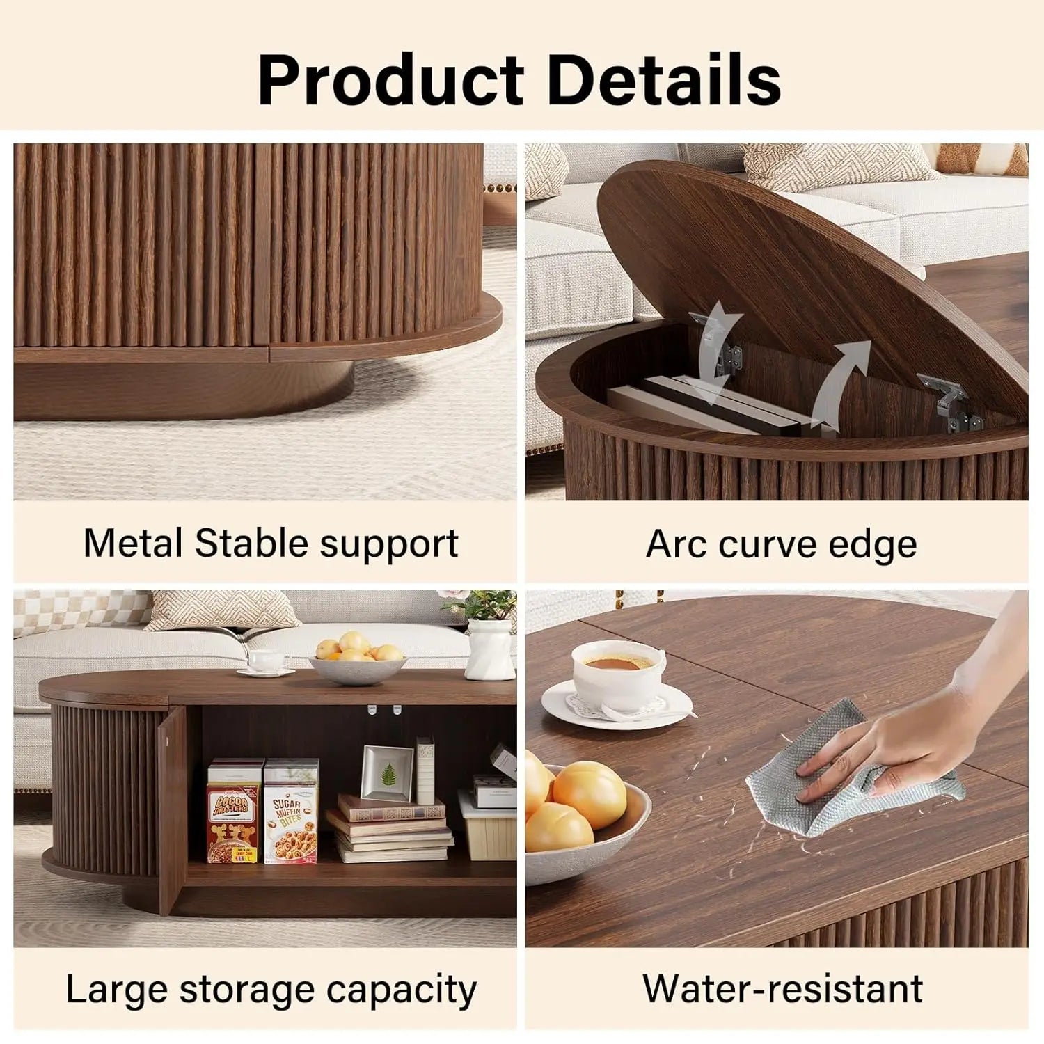 Oval Coffee Table with Storage