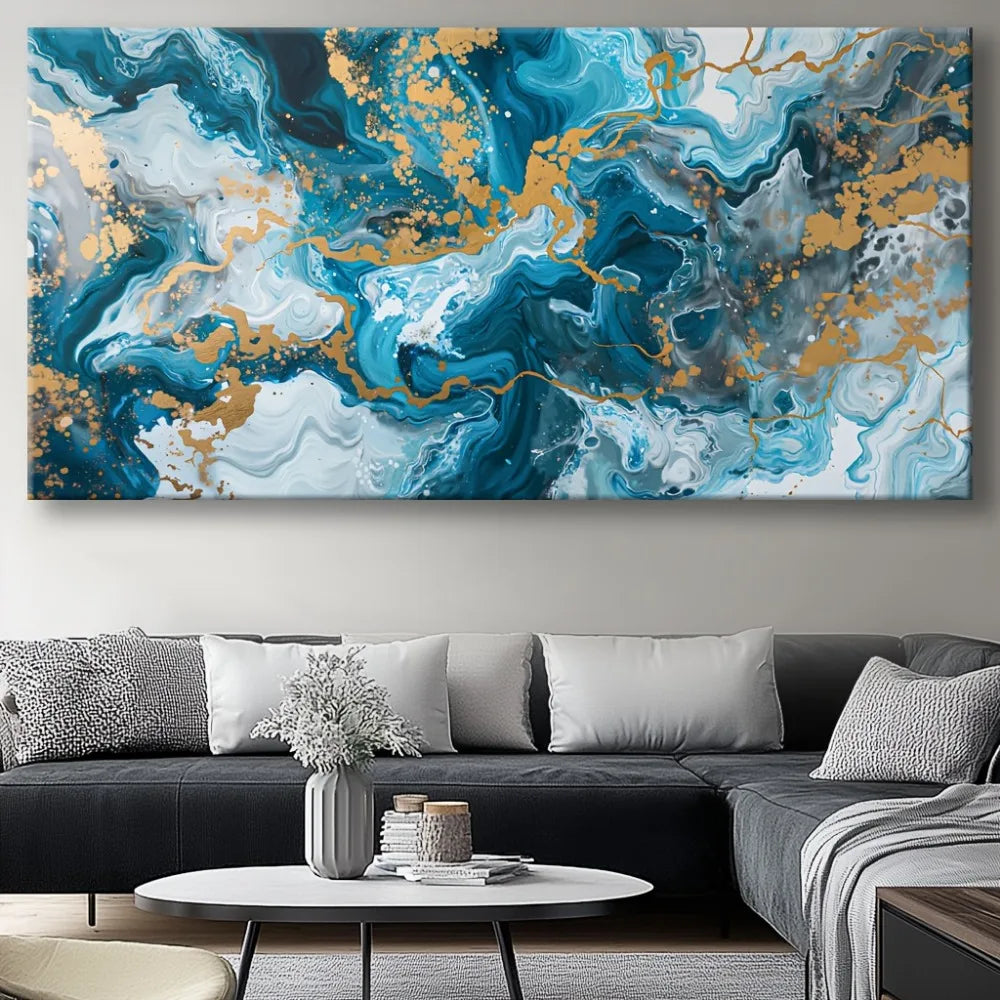 Blue abstract art canvas painting,