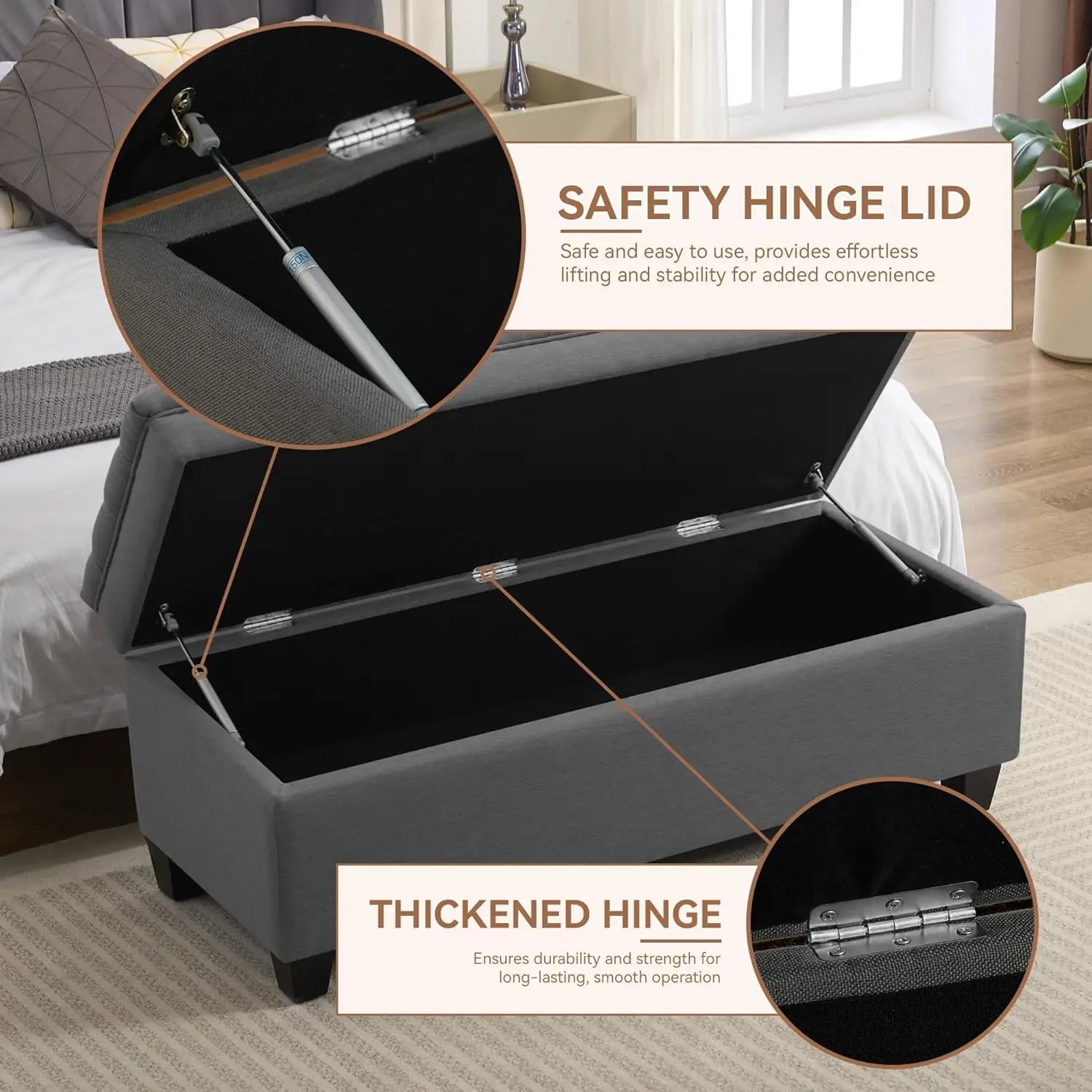 Fabric Storage Ottoman Bench