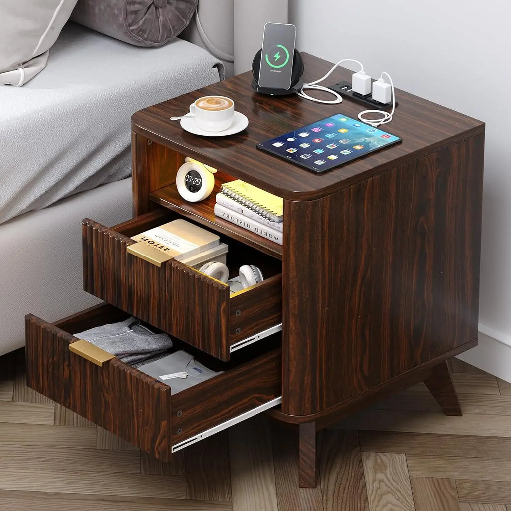 LED Nightstand w/Charging Station