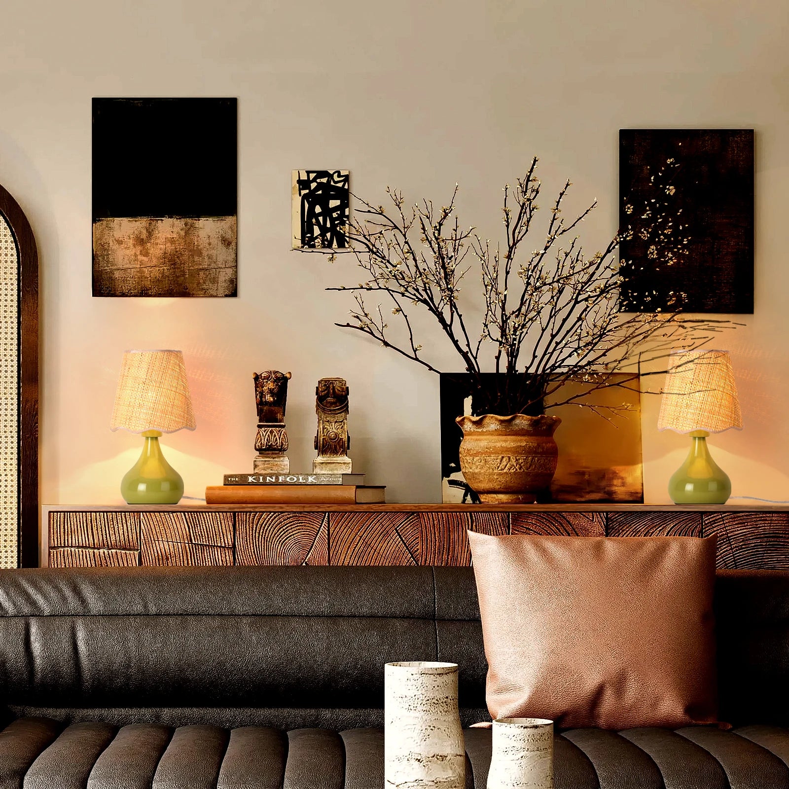 Green Small Boho Table Lamp
