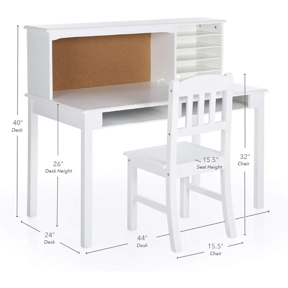 White: Kids Writing Desk With Hutch
