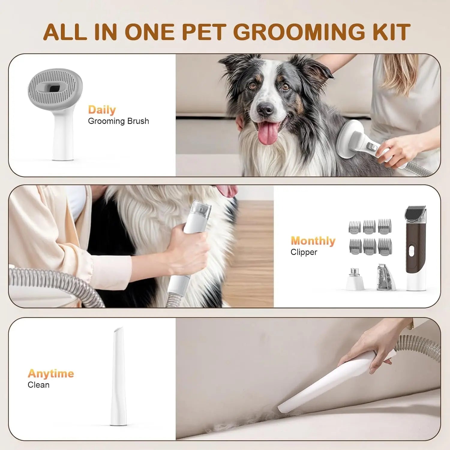 6 pc Dog Grooming Vacuum Kit