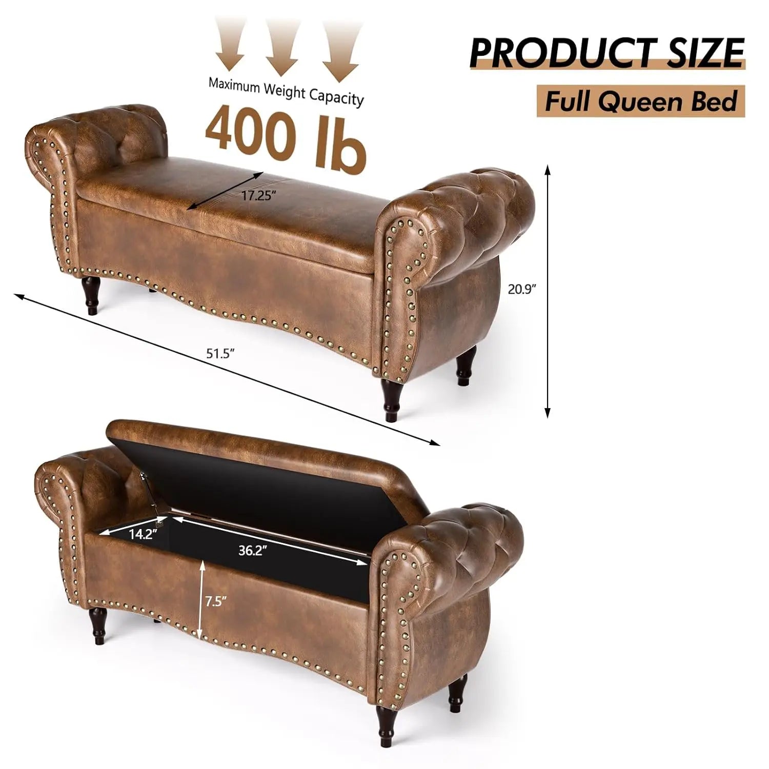 51" Storage Ottoman Bench