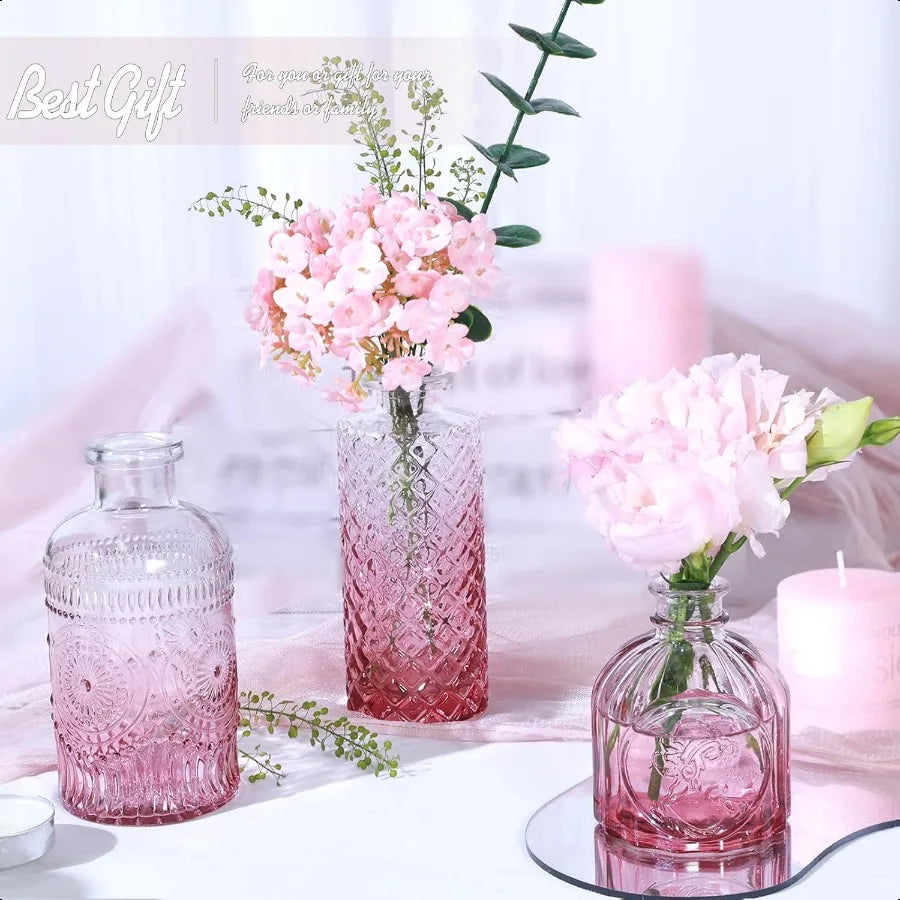 Pink Glass Bud Vase Set of 5