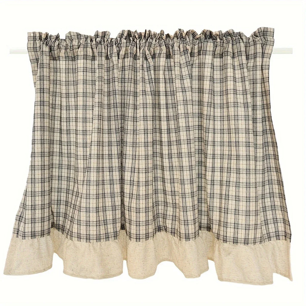 1Pc Linen Ruffled Short Curtain w/Rod