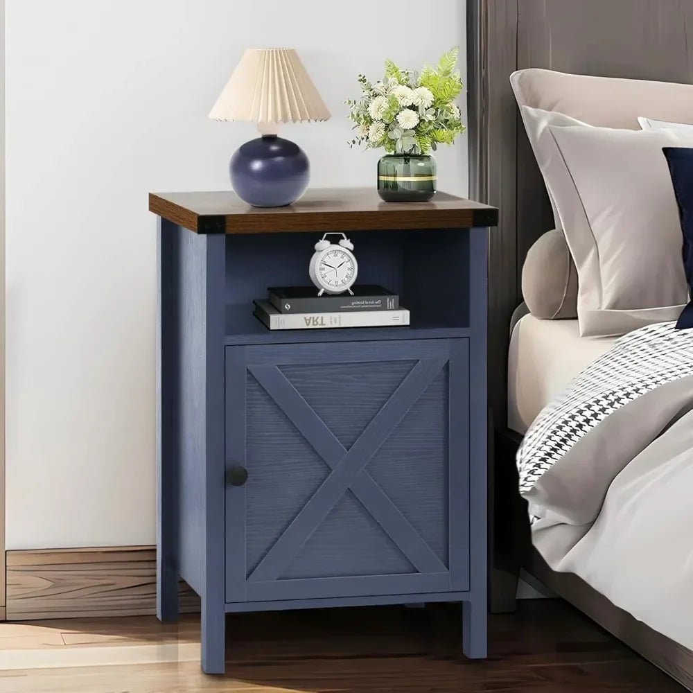 Set of 2 Nightstands with Barn Door