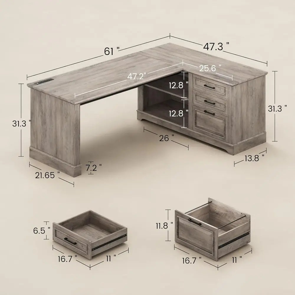 61" Executive L Shaped Desk