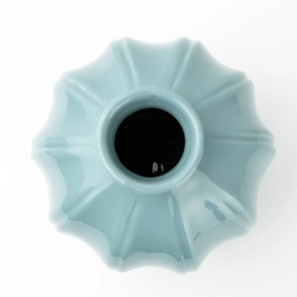 Blue Ceramic Oval Vase Ribbed