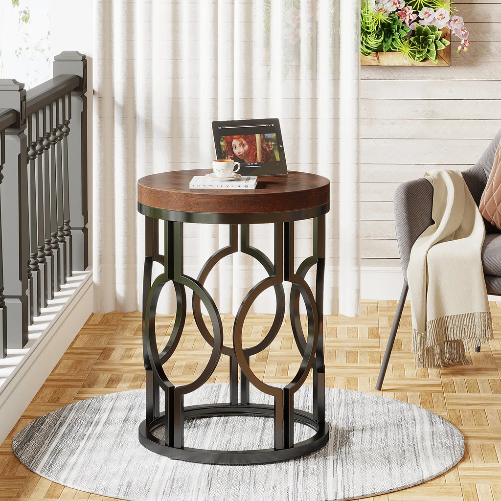 Side Table with Metal Hollow Frame