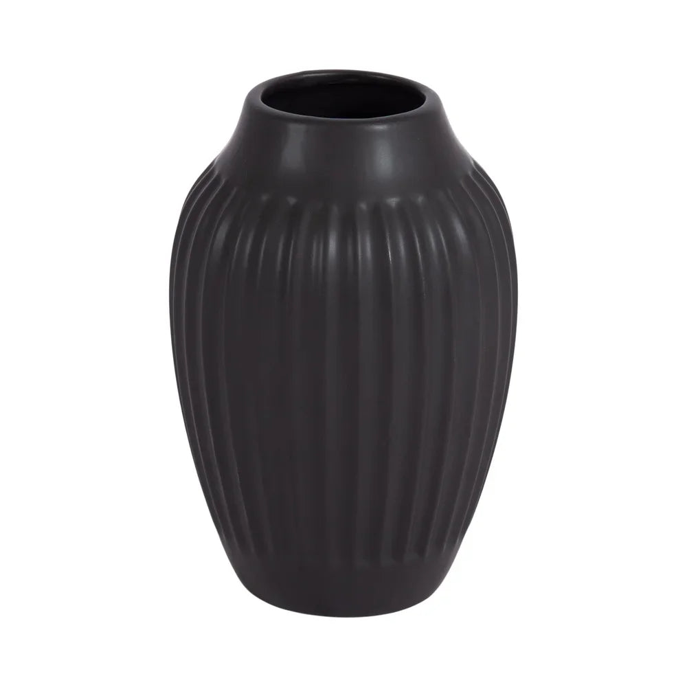 Ribbed Matte Black Curved Vase