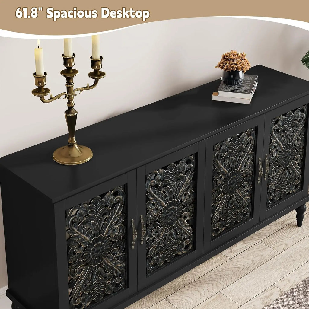 Hollow Carved Wood Accent Cabinet