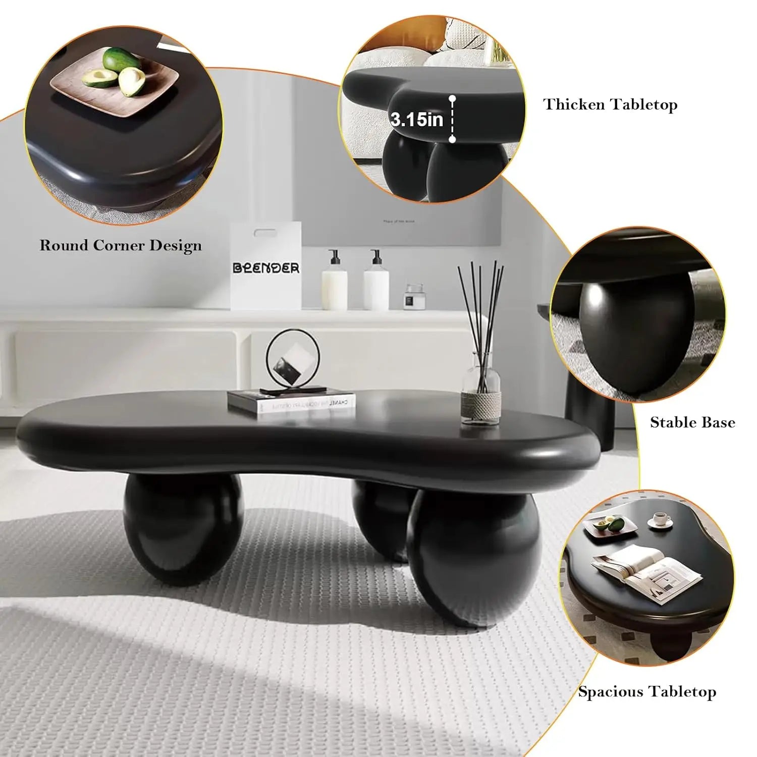 Black Coffee Table w/3 Stable Leg