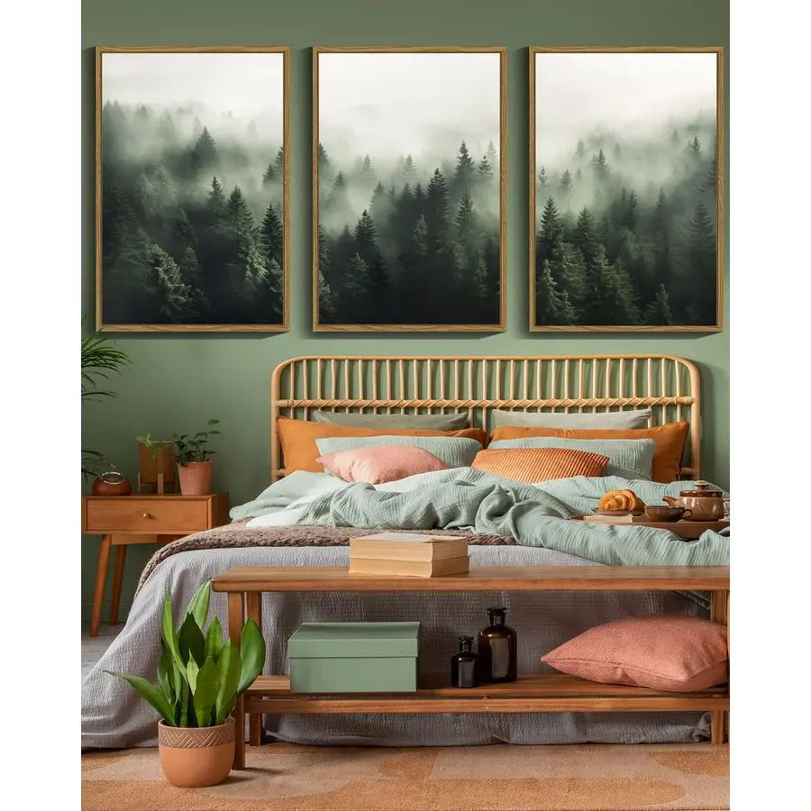 Green Fog Pine Tree Forest Canvas