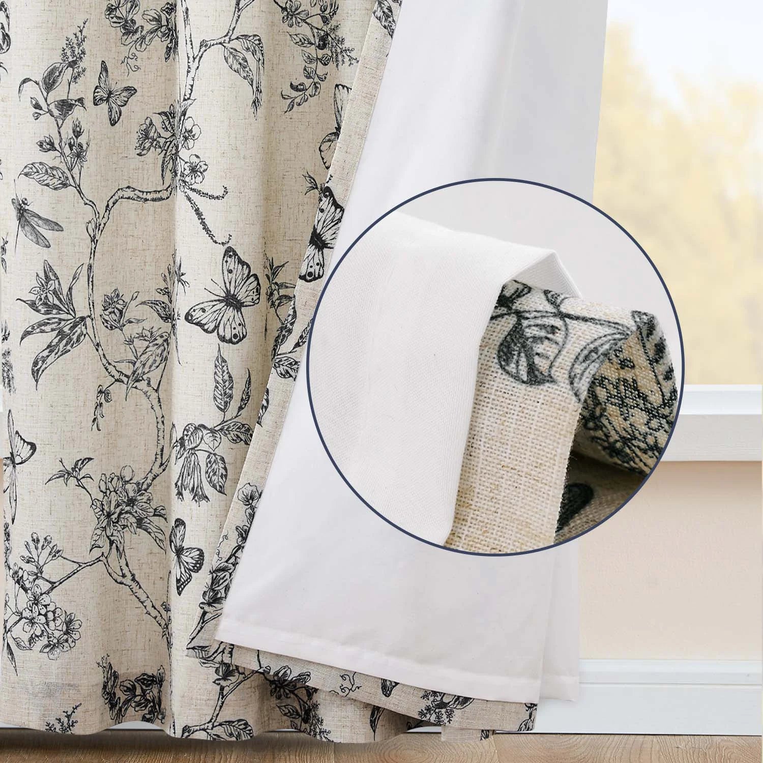 Linen Floral Curtain  2 Pc