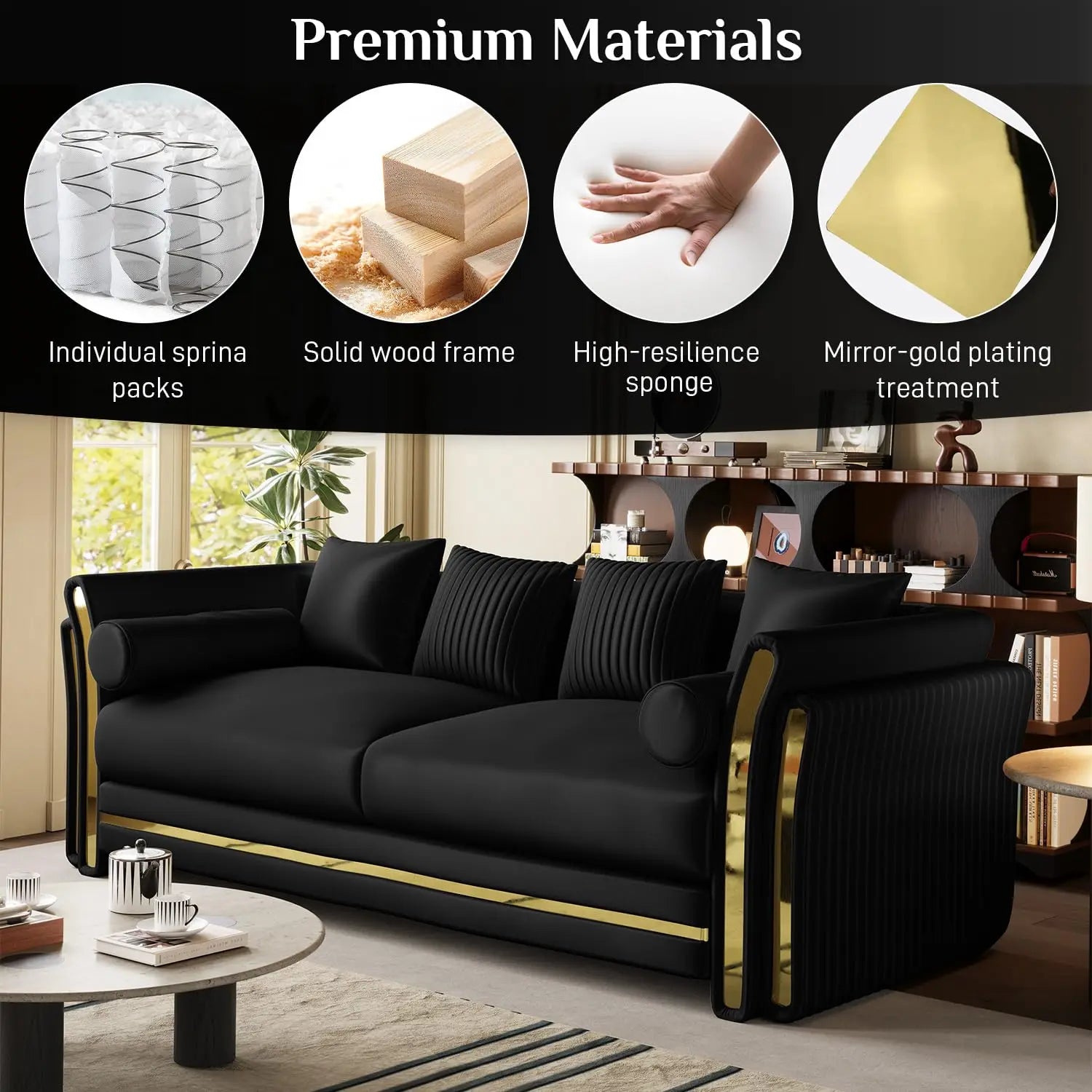 86.7" Luxury Velvet Tufted Sofa