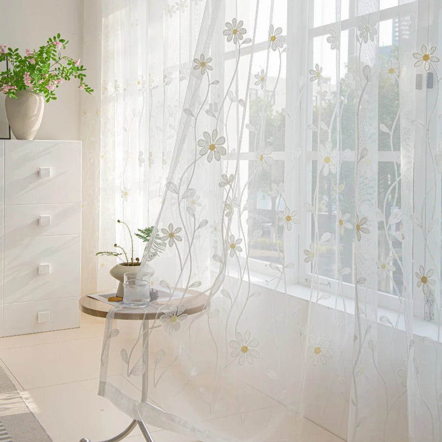 2PC Embroider Flower Curtains