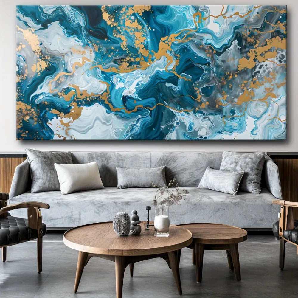Blue abstract art canvas painting,