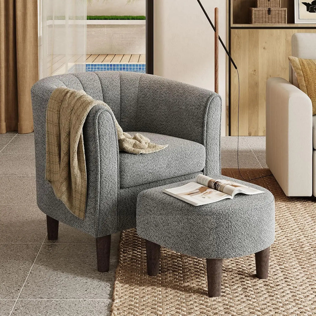Chenille Barrel Chair w/Foot Rest