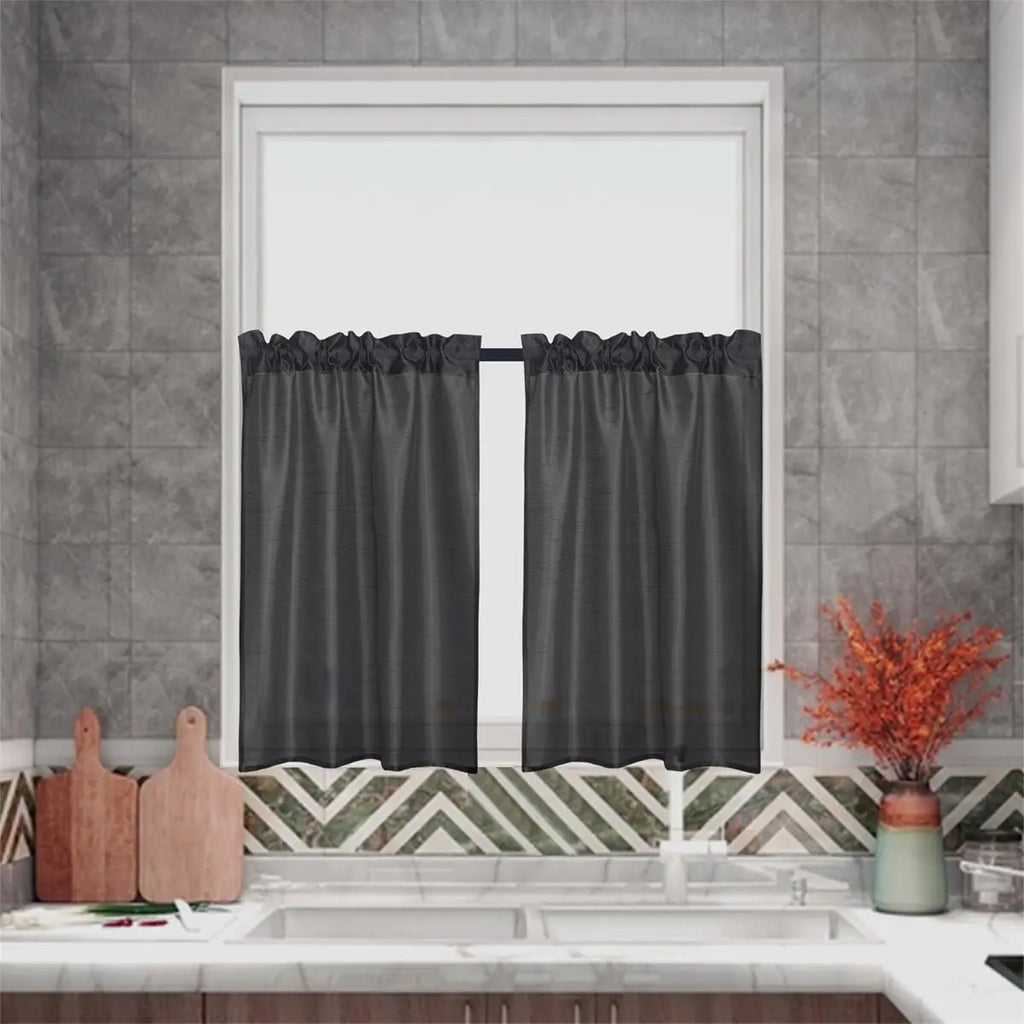 3 Pc Gold Rod Pocket Sheer Curtains