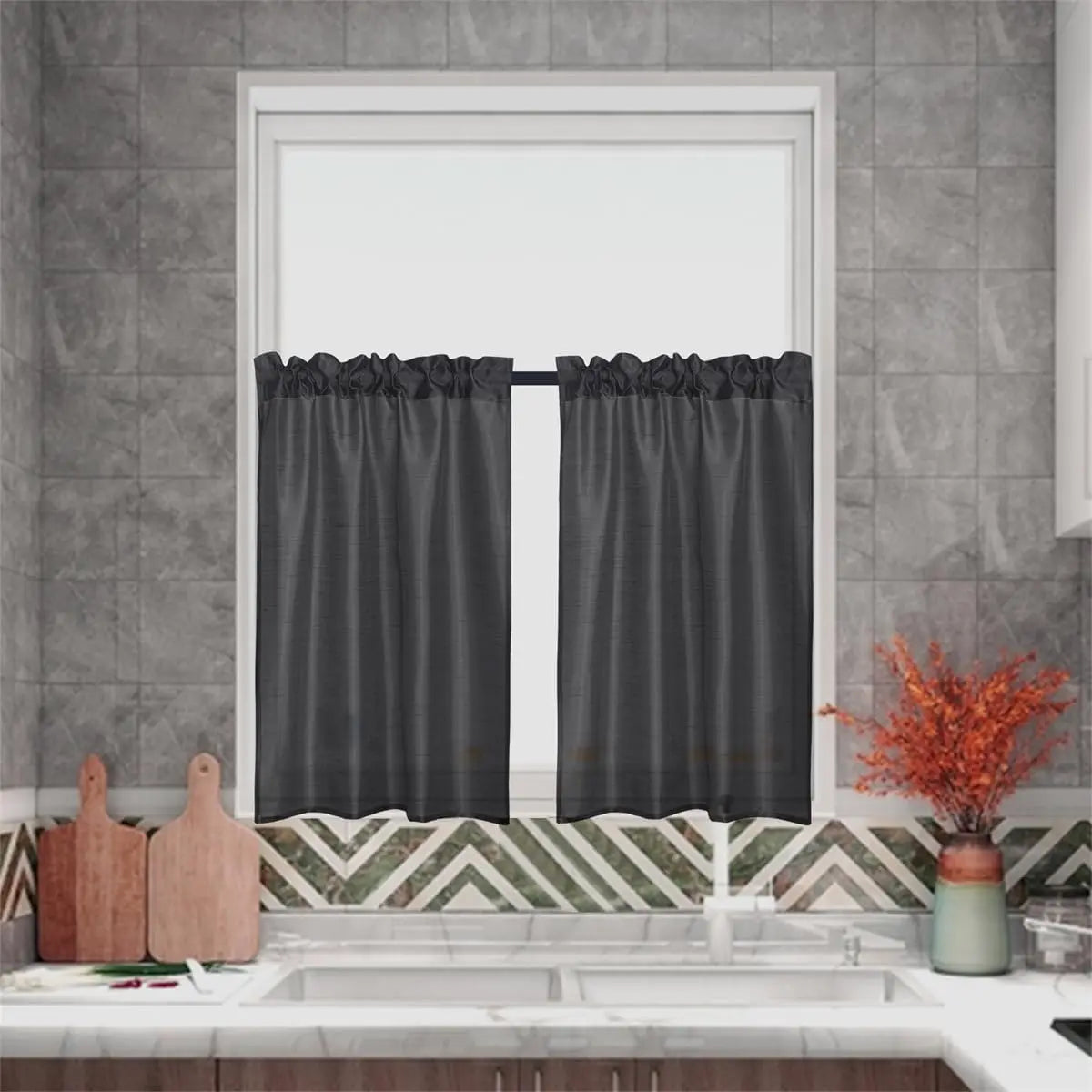 3 Pc Gold Rod Pocket Sheer Curtains
