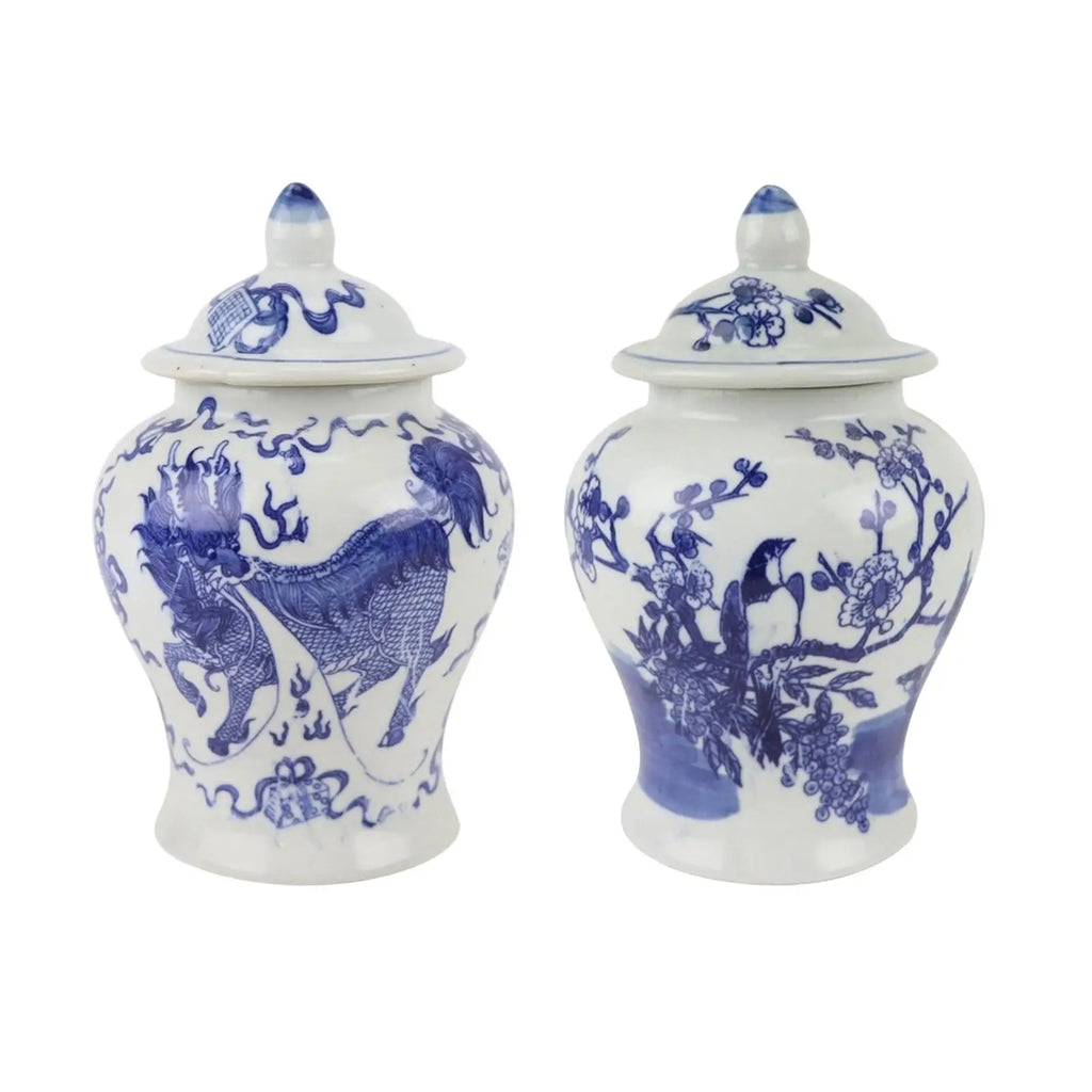 Blue and White Ceramic Storage Jar