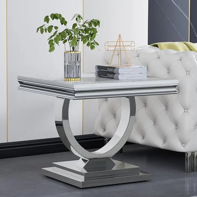 Table with Silver Mirrored Finish U-Shape