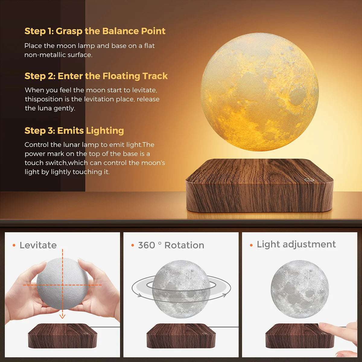 Floating Rotating Moon Lamp