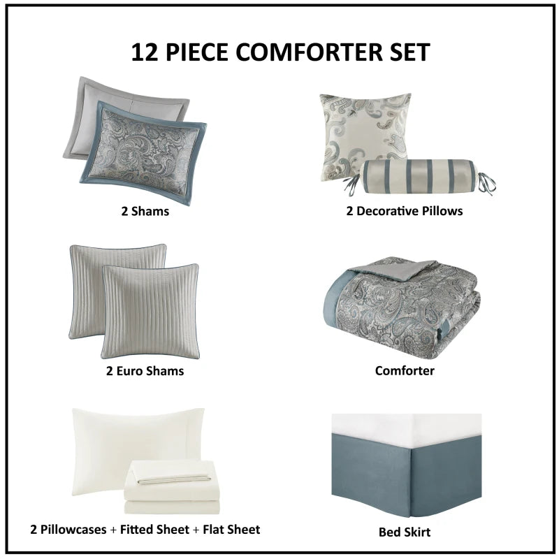 12 Pc Comforter Set w/sheets