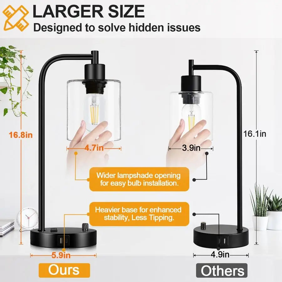 2 Industrial Table Lamps with USB