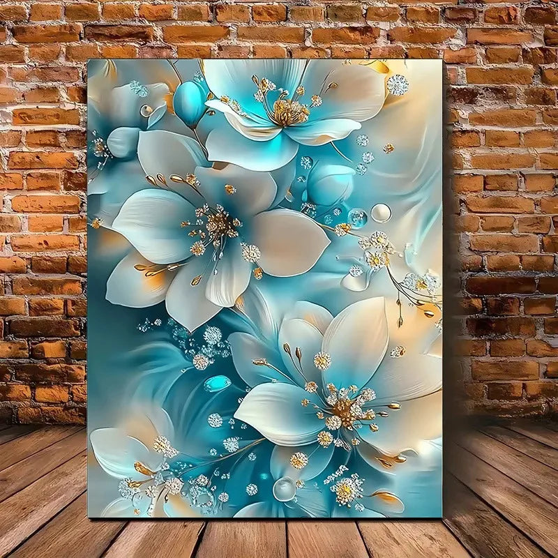 Oil Painting Serene Blue and White Flowers