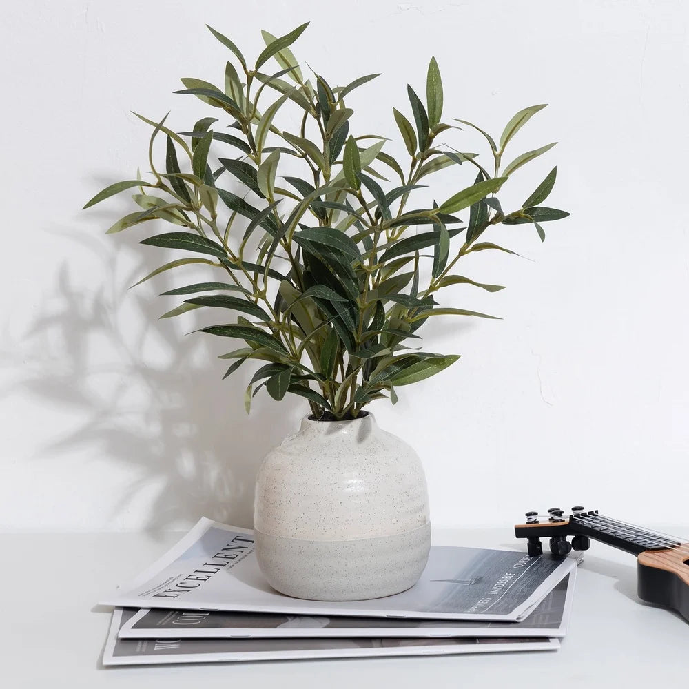 Artificial Olive Plant in Two-Tone Vase