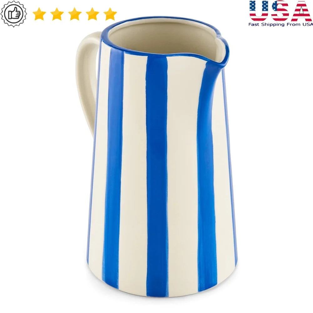 Ceramic Blue Stripe Pitcher Vase