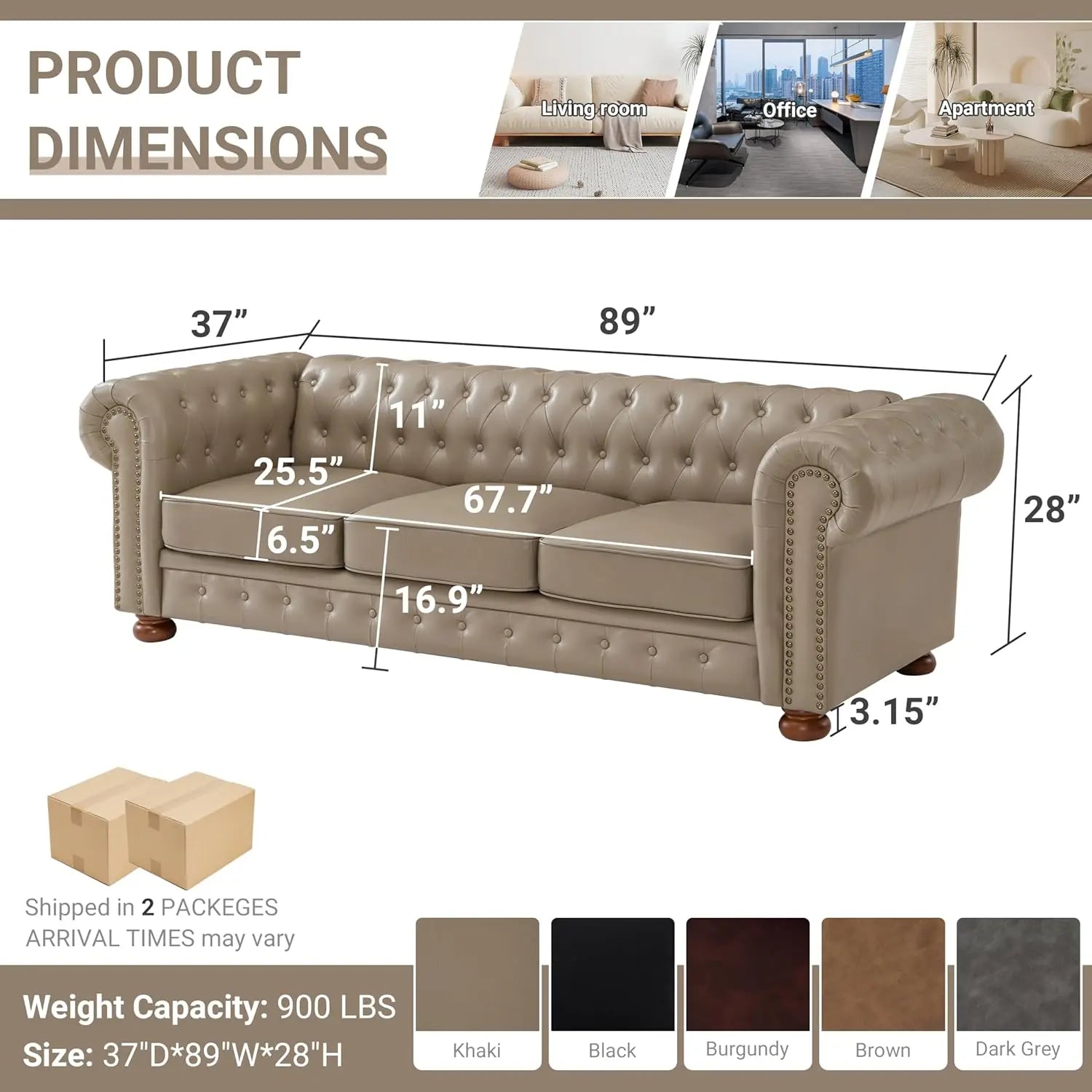 Leather Sofa with Nail head Trim