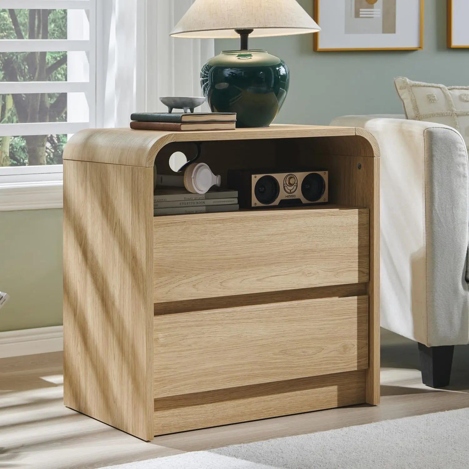 Wood Bedside Table w/Storage