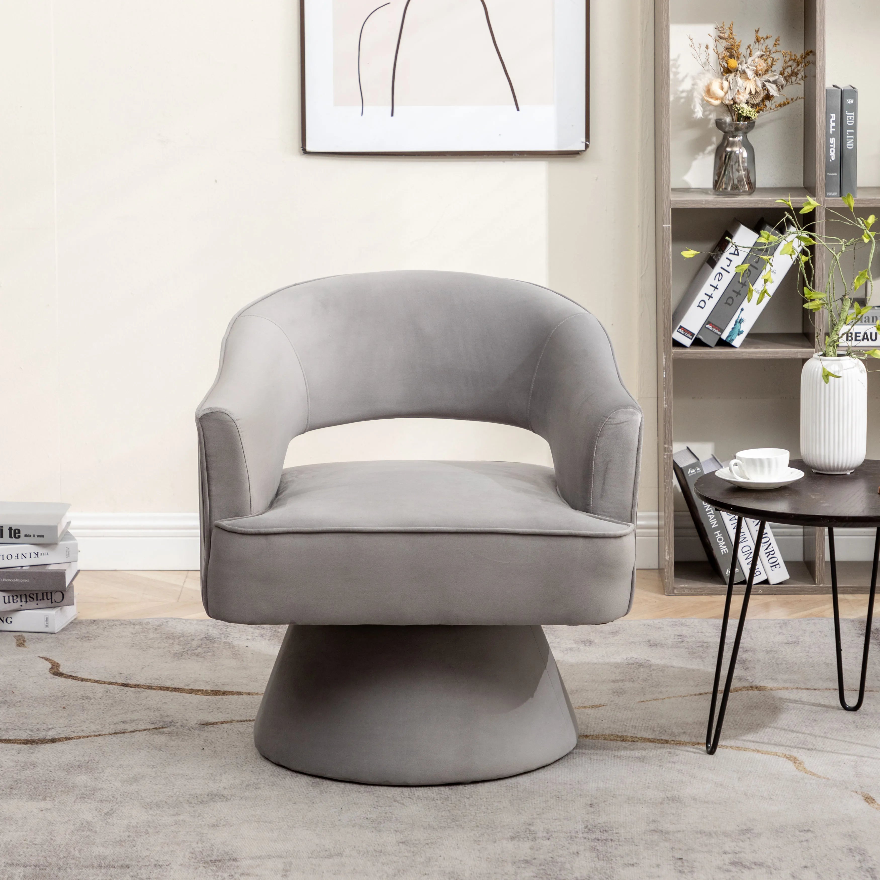 Velvet Swivel Arm Chair